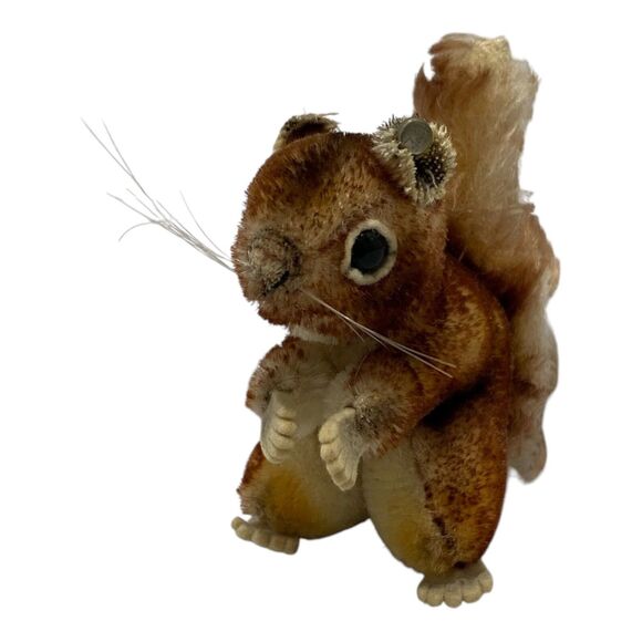 1950s German Steiff Mohair Squirrel PERRI Disney Brown Metal Button Logo Rare - Picture 1 of 10